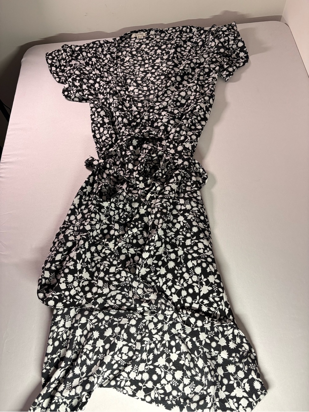 Black & White Floral Wrap Dress